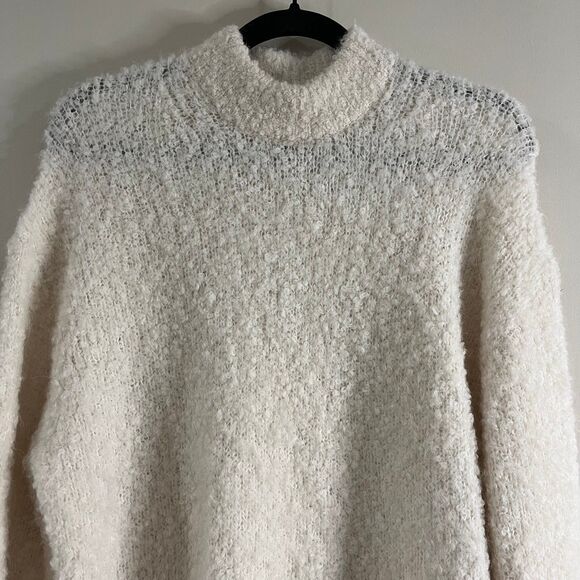 Madewell Wool-Alpaca Blend Bouclé-Knit Oversized Sweater Cream Alabaster size M - Picture 3 of 5